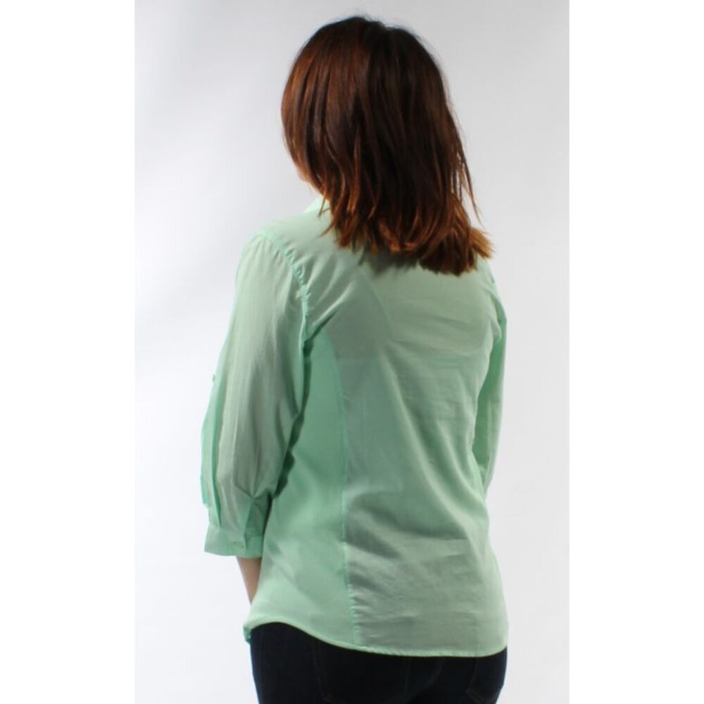 Active Womens Teal Cuffed Collared Button Up Top … - image 2